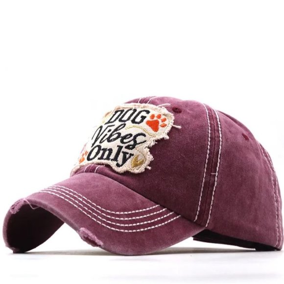 Unisex Maroon 'Dog Vibes Only' Embroidered Cap - Picture 1 of 1